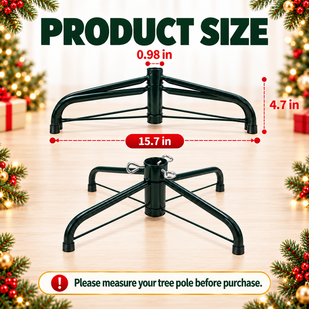 COOKEY Christmas Tree Stand for Artificial Trees, 15.7 Inch Foldable Metal Replacement Base for 3-6 Ft Fake Trees, Fits 0.98 Inch Poles, Green