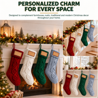 COOKEY 4 Pack Personalized Cable Knit Christmas Stockings with Leather Name Patches, for Fireplace Mantel, Red White Green Beige