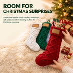 COOKEY 4 Pack Personalized Cable Knit Christmas Stockings with Leather Name Patches, for Fireplace Mantel, Red White Green Beige