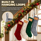 COOKEY 4 Pack Personalized Cable Knit Christmas Stockings with Leather Name Patches, for Fireplace Mantel, Red White Green Beige