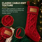 COOKEY 4 Pack Personalized Cable Knit Christmas Stockings with Leather Name Patches, for Fireplace Mantel, Red White Green Beige
