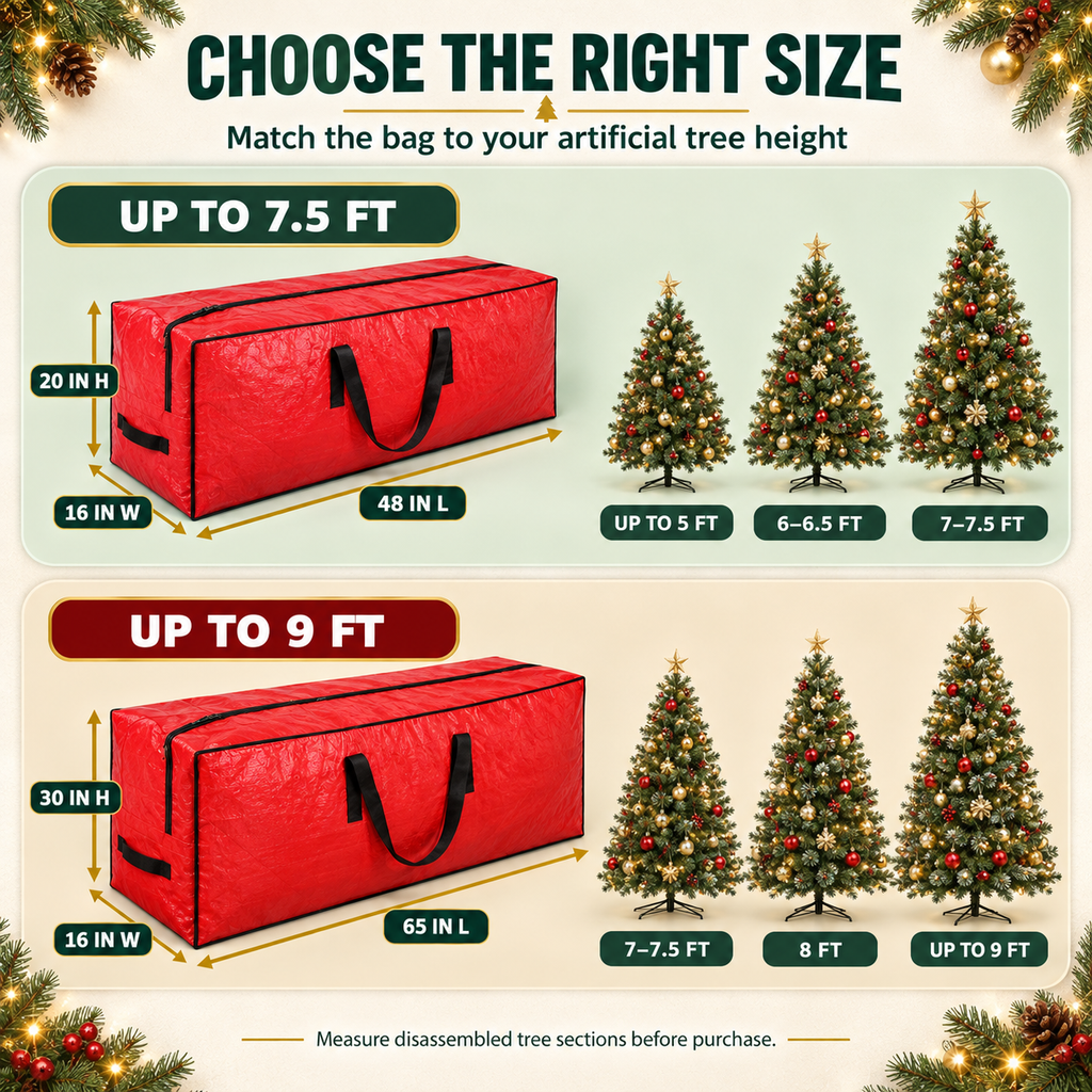COOKEY Artificial Christmas Tree Storage Bag for Tree, PE Holiday Storage Organizer with Zipper and Carry Handles, Red Seasonal Storage Bag