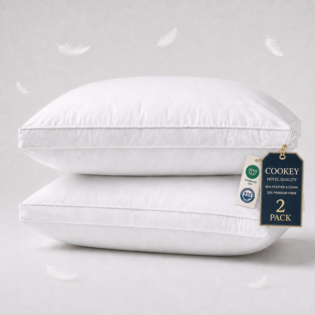 COOKEY Goose Down & Feather Luxury Bed Pillow for Sleep, Soft & Fluffy Hotel Pillow for Sleepers