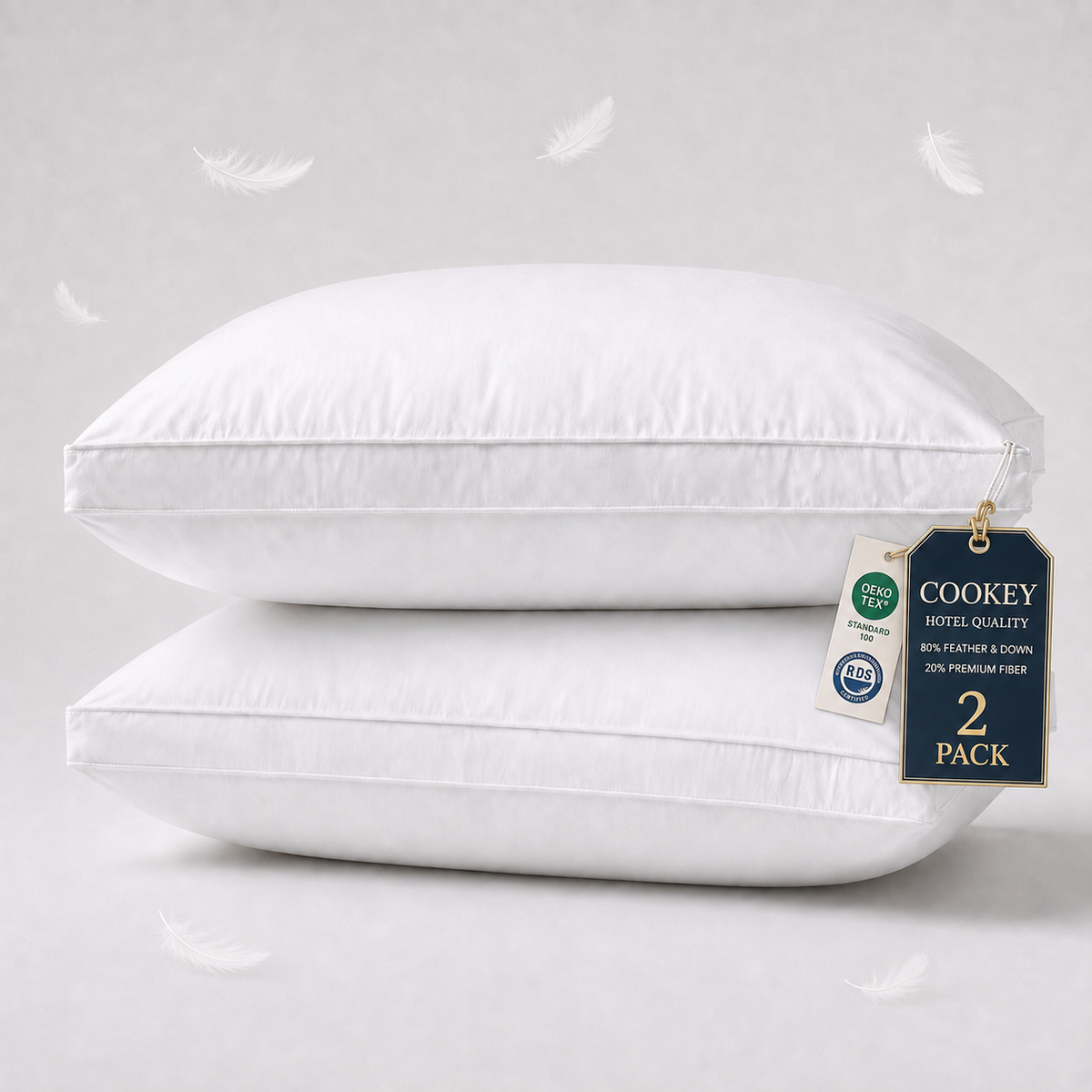 COOKEY Goose Down & Feather Luxury Bed Pillow for Sleep, Soft & Fluffy Hotel Pillow for Sleepers