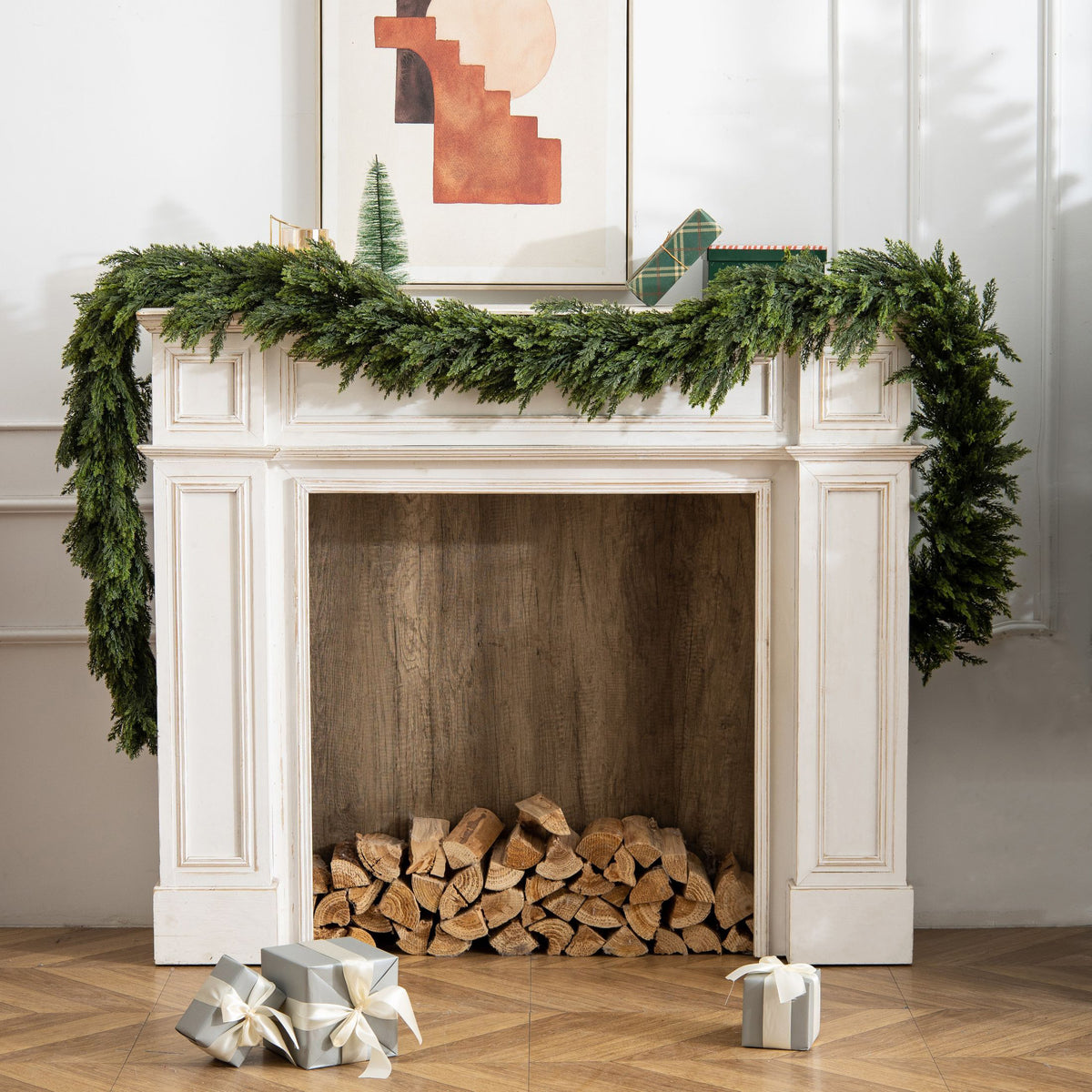 COOKEY Real Touch Cedar Garland, Christmas Lifelike Artificial Holiday Decoration for Indoor & Outdoor Use,for Fireplace Mantel, Stair Railing, Doorway or Dining Table