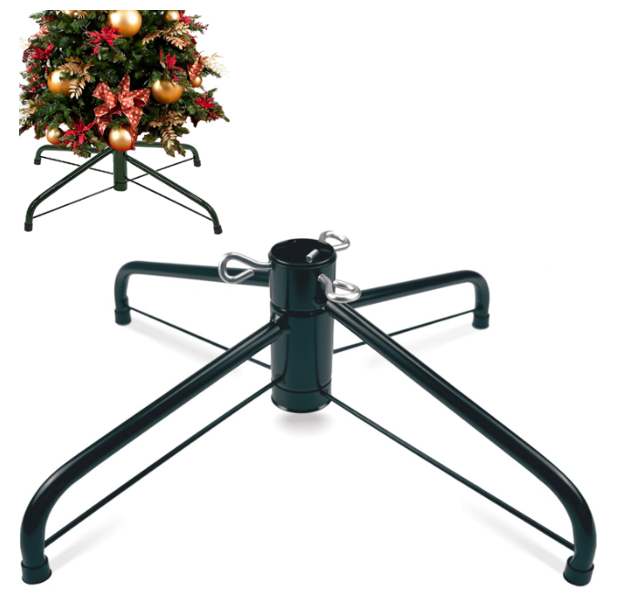 COOKEY Christmas Tree Stand for Artificial Trees, 15.7 Inch Foldable Metal Replacement Base for 3-6 Ft Fake Trees, Fits 0.98 Inch Poles, Green