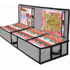 COOKEY Large Christmas Wrapping Paper Storage Bag, 40" Durable PE Gift Wrap Storage Bag with Flexible Partitions and Pockets for Ribbon, Accessories