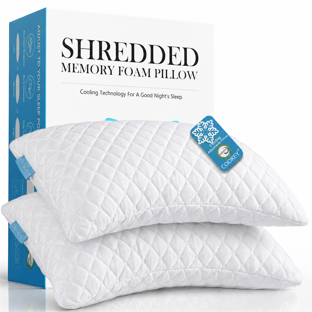 COOKEY Cooling Curved Side Sleeper Pillows Set of 2, with Adjustable Shredded Memory Foam Fill for Neck and Shoulder Support