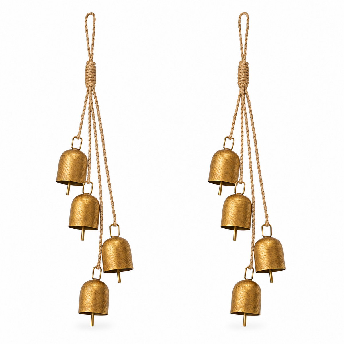 COOKEY 2 Pcs Gold Vintage Bells with Hanging Rope, Decorative Metal Cow Bells for Weddings, Parties, and Christmas DIY Wreaths, Home Decor