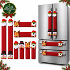 COOKEY Christmas Refrigerator Handle Covers Set of 8, Santa Snowman Reindeer Polar Bear Fridge Handle Covers, Christmas Kitchen Decor for Refrigerator Oven Microwave Dishwasher, Red