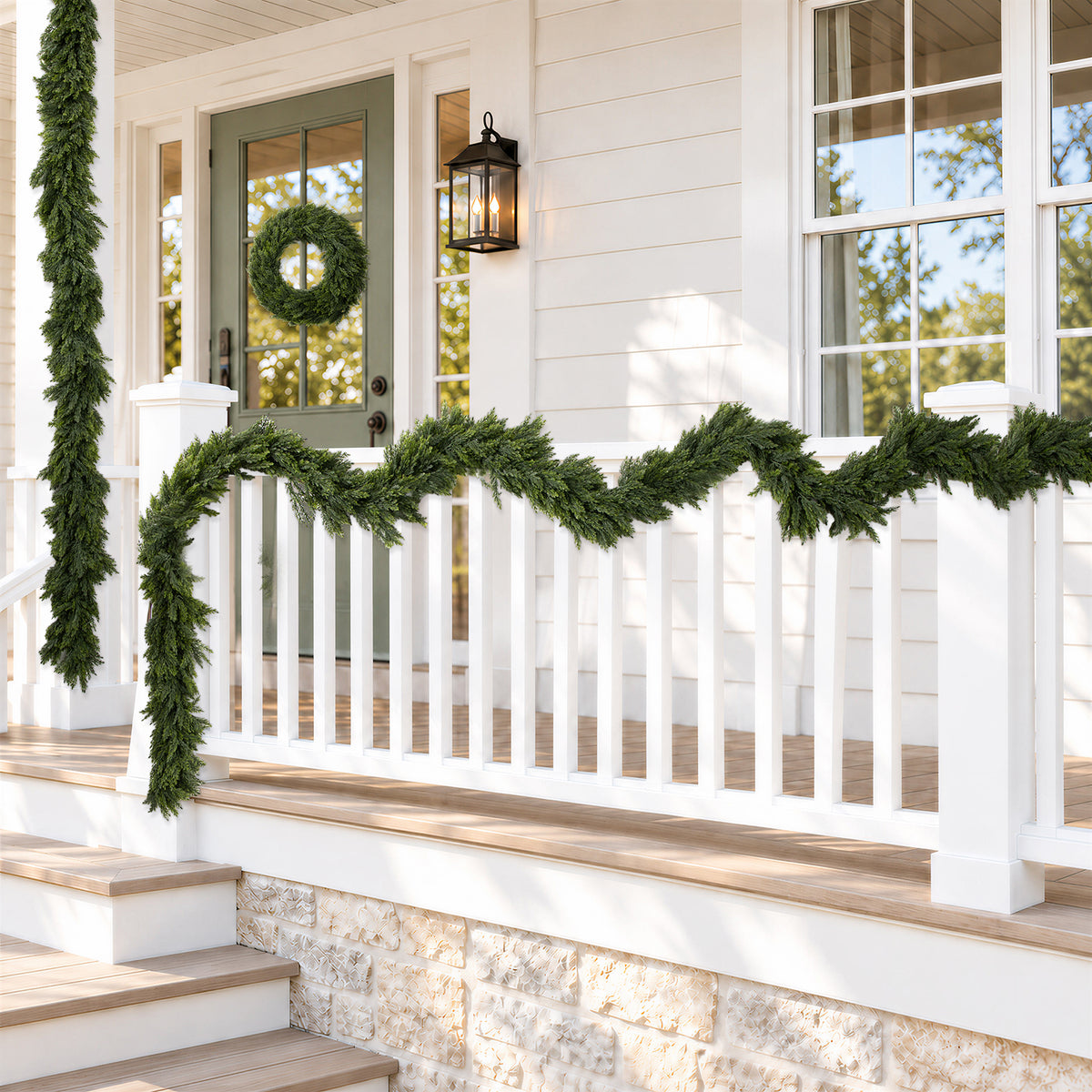 COOKEY Real Touch Cedar Garland, Christmas Lifelike Artificial Holiday Decoration for Indoor & Outdoor Use,for Fireplace Mantel, Stair Railing, Doorway or Dining Table
