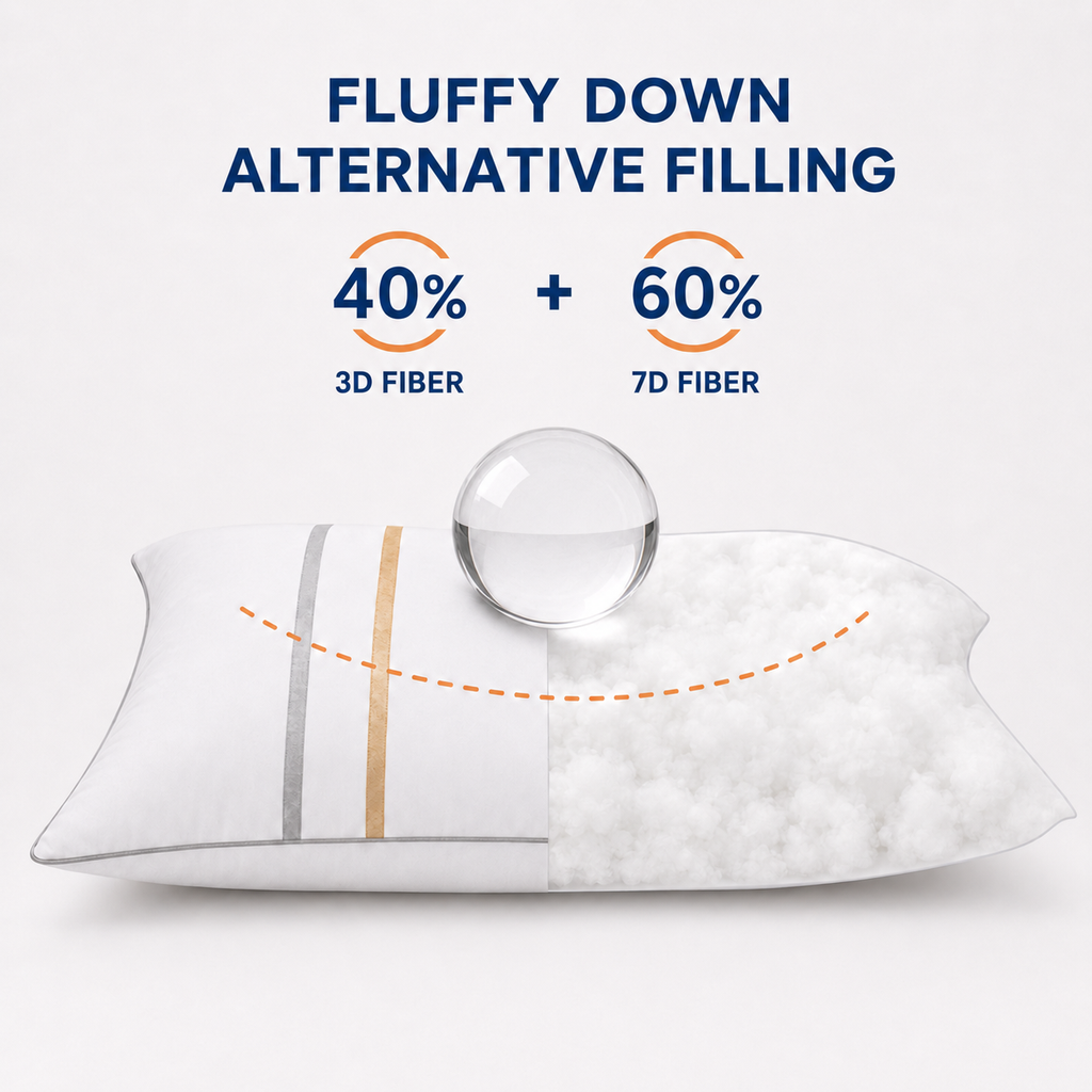 COOKEY Down Alternative Pillow for Bed with Satin Ribbon Design, Hotel Quality Gel Fiber Fill, Fluffy Supportive Bed Pillow for Side Back Stomach Sleepers, White