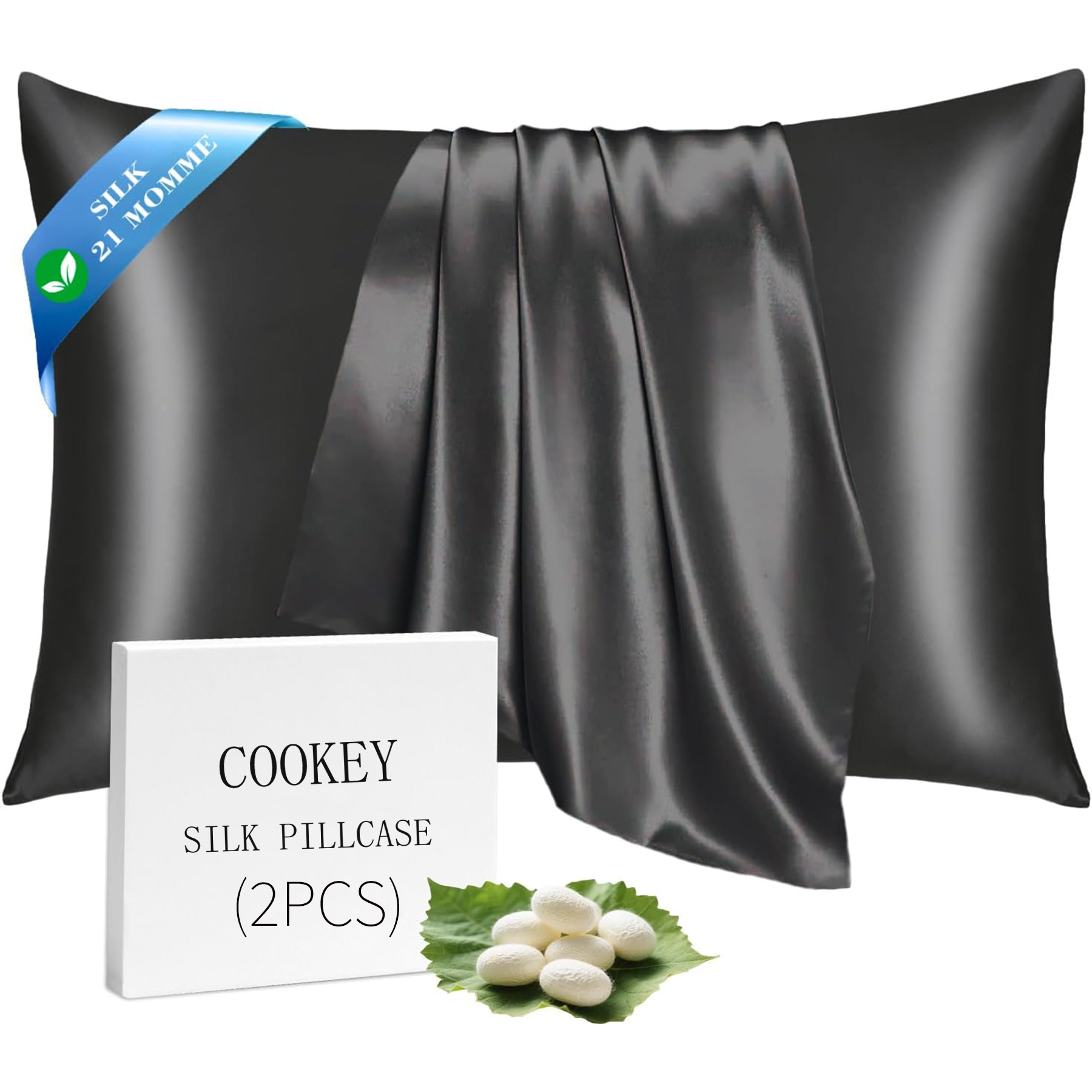 COOKEY Satin Pillowcases 2 Pack with Envelope Closure, Silk Pillow Cases Set of 2,Pillow Covers