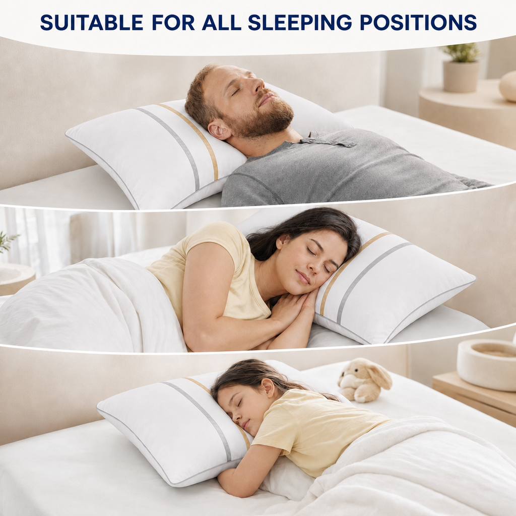 COOKEY Down Alternative Pillow for Bed with Satin Ribbon Design, Hotel Quality Gel Fiber Fill, Fluffy Supportive Bed Pillow for Side Back Stomach Sleepers, White