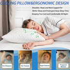 COOKEY Cooling Pillows Size Set of 2, Shredded Memory Foam Pillows Cool for Hot Sleepers, Adjustable Firm Soft Support Bed Pillows