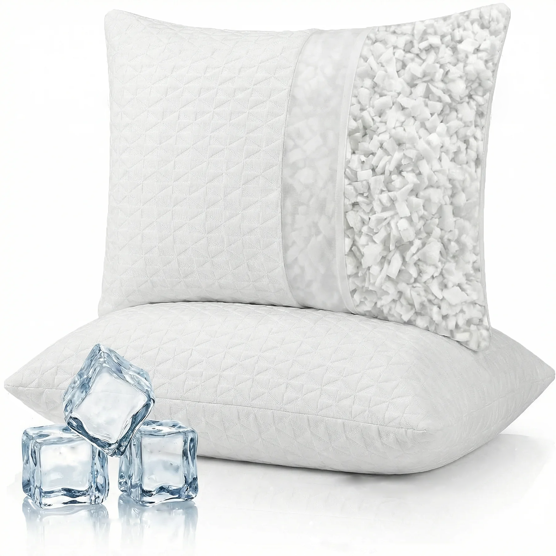 COOKEY Cooling Pillows Size Set of 2, Shredded Memory Foam Pillows Cool for Hot Sleepers, Adjustable Firm Soft Support Bed Pillows