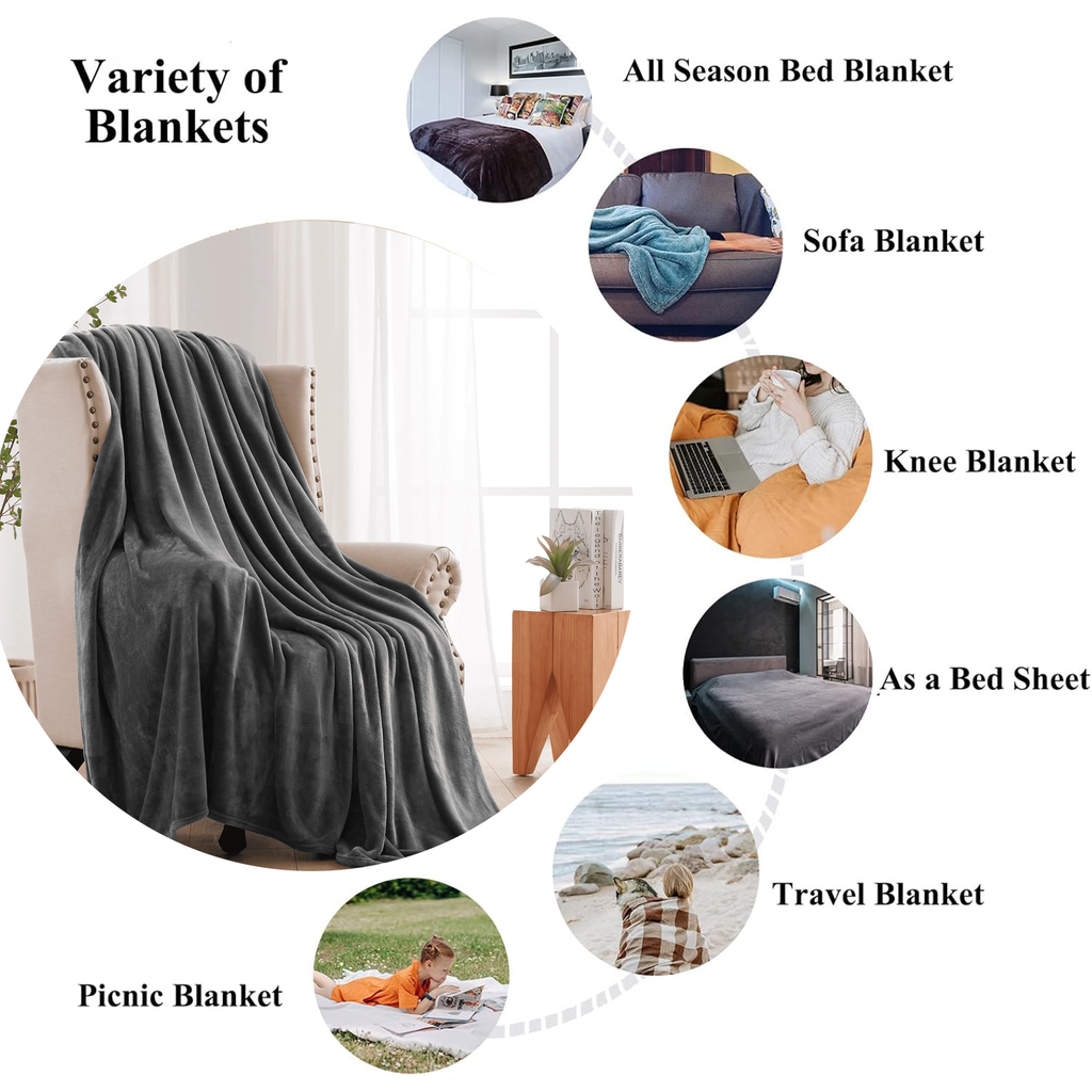 COKEEY Bedding Fleece Blanket Throw Size  300GSM Luxury Fuzzy Soft Anti-Static Microfiber Bed Blanket