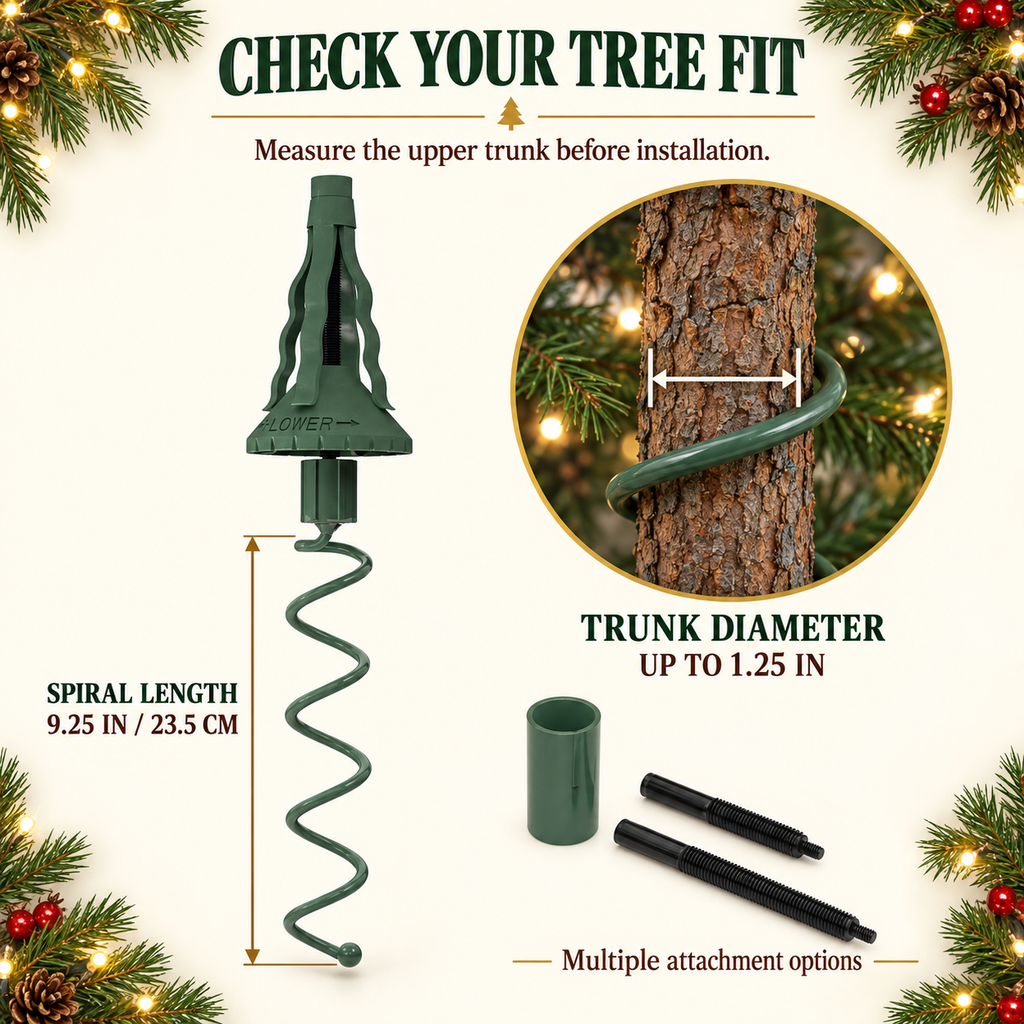 COOKEY Christmas Tree Topper Holder, Adjustable Twist-On Metal Tree Topper Stabilizer with Spiral Support and Attachments, Christmas Tree Topper Support for Star Angel Holiday Decorations, Green