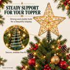 COOKEY Christmas Tree Topper Holder, Adjustable Twist-On Metal Tree Topper Stabilizer with Spiral Support and Attachments, Christmas Tree Topper Support for Star Angel Holiday Decorations, Green
