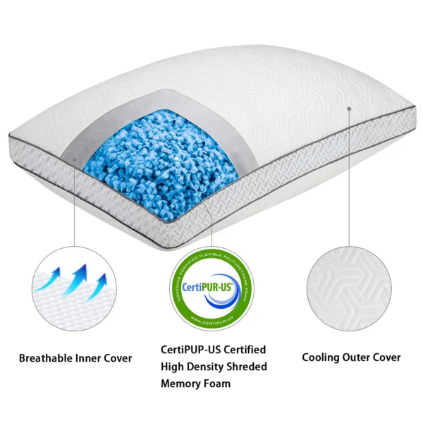 COOKEY Cooling Pillows Queen Size Set of 2,Adjustable Shredded Memory Foam Pillows with Bamboo Viscose Cover for Side Back Stomach Sleepers