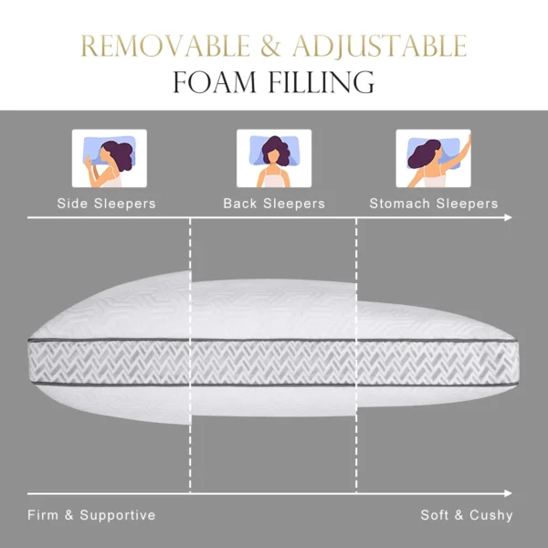 COOKEY Cooling Pillows Queen Size Set of 2,Adjustable Shredded Memory Foam Pillows with Bamboo Viscose Cover for Side Back Stomach Sleepers