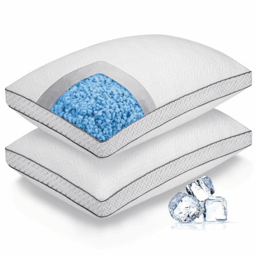 COOKEY Cooling Pillows Queen Size Set of 2,Adjustable Shredded Memory Foam Pillows with Bamboo Viscose Cover for Side Back Stomach Sleepers